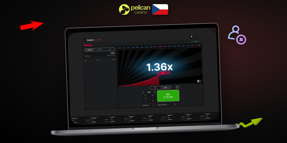 Hráč spouští Aviator online v Pelican Casino na notebooku i mobilu