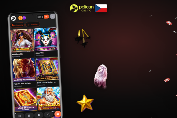 Pelican Casino mobilní aplikace v ruce — přehledné menu slotů a živého casina