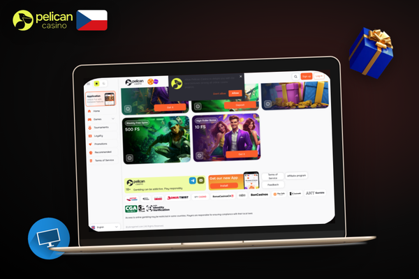 Pokladna Pelican Casino na desktopu s vyplněným promo kódem PC180 před vkladem